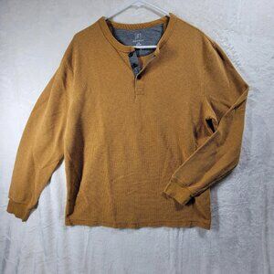 GEORGE Men's Yellow Long Sleeve Thermal Henley L 3 Button-Up Shirt